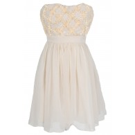 Frosted Confection Chiffon Designer Dress by Minuet in Cream